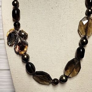 ALEXIS BITTAR Lucite, CZ And Glass Beaded Necklace Smokey Tones, 18"